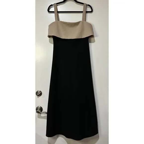 Rue Sophie Aurelia Colorblock Midi Dress Taupe Black Size Medium NWT Chic Dressy